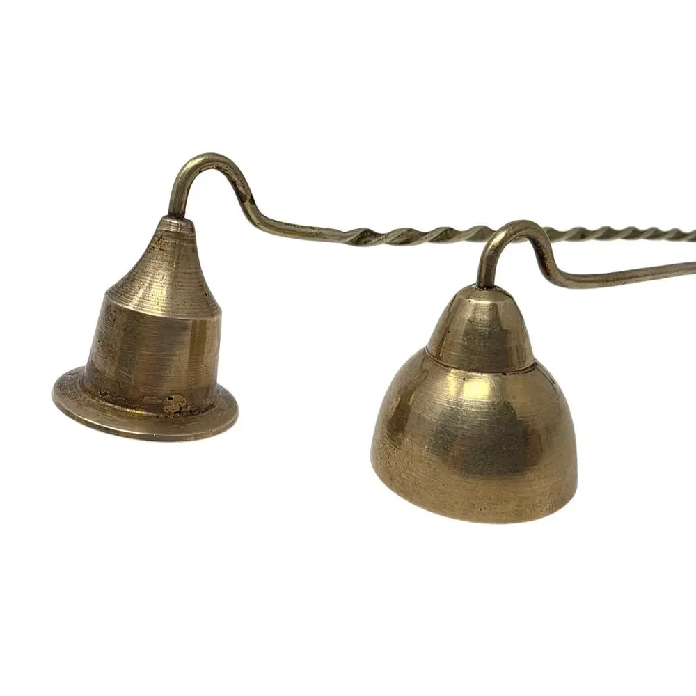 Vintage Brass Candle Snuffer Set Mismatched Pair Twisted Handles Bell Finial